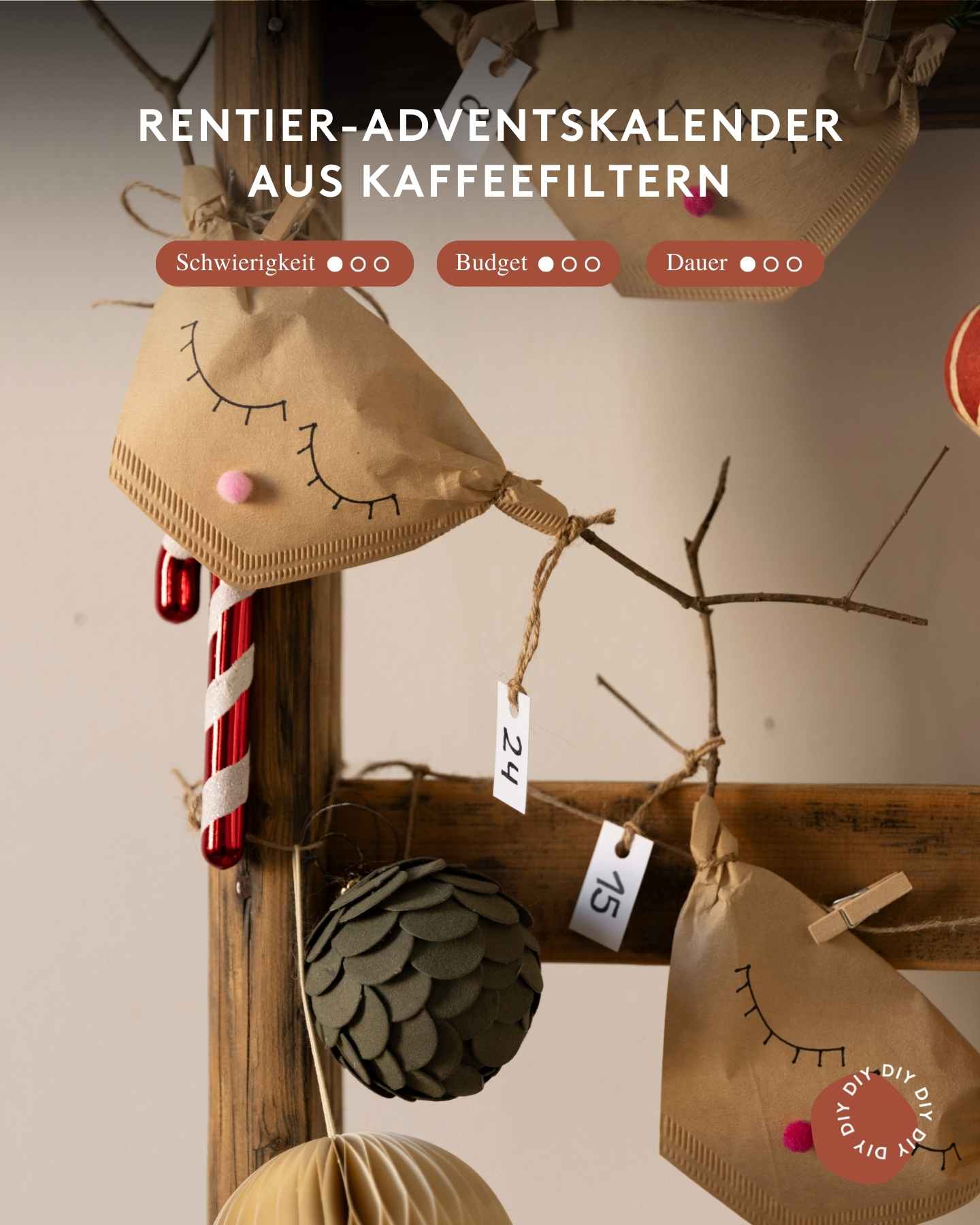 Adventskalender für Kinder aus Kaffeefiltern basteln. 